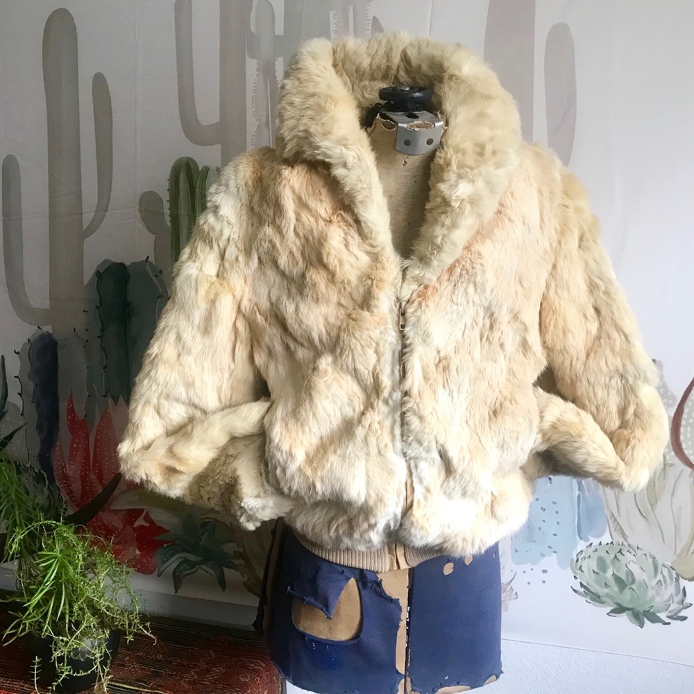 Vintage Rabbit Fur Bomber Jacket
